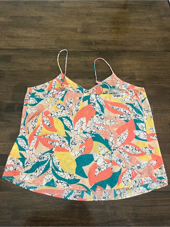 Nine West Tops - Nine West Coral Teal & Yellow Leaf Print Spaghetti Strap Cami Lightweight Large